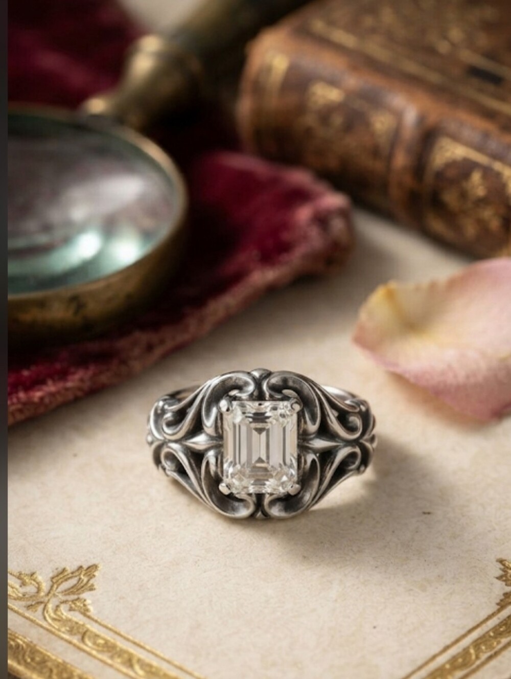 Vintage Kabana 925 Silver Filigree Ring~Clear Stone Size 6